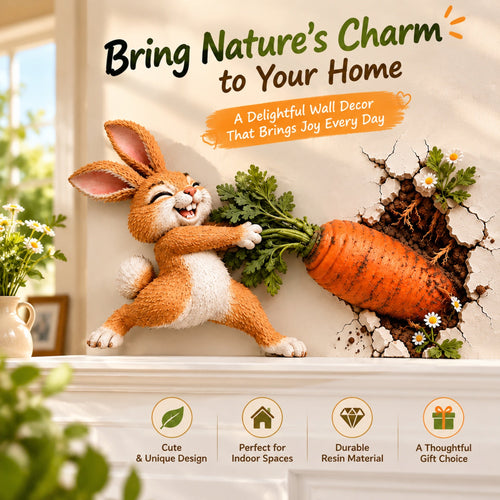 🐰 Funny Bunny Pulling Carrot Wall Decor