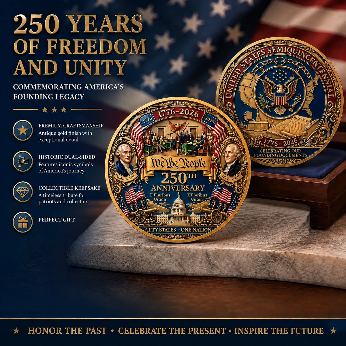 United States 250th Anniversary Commemorative Challenge Coin