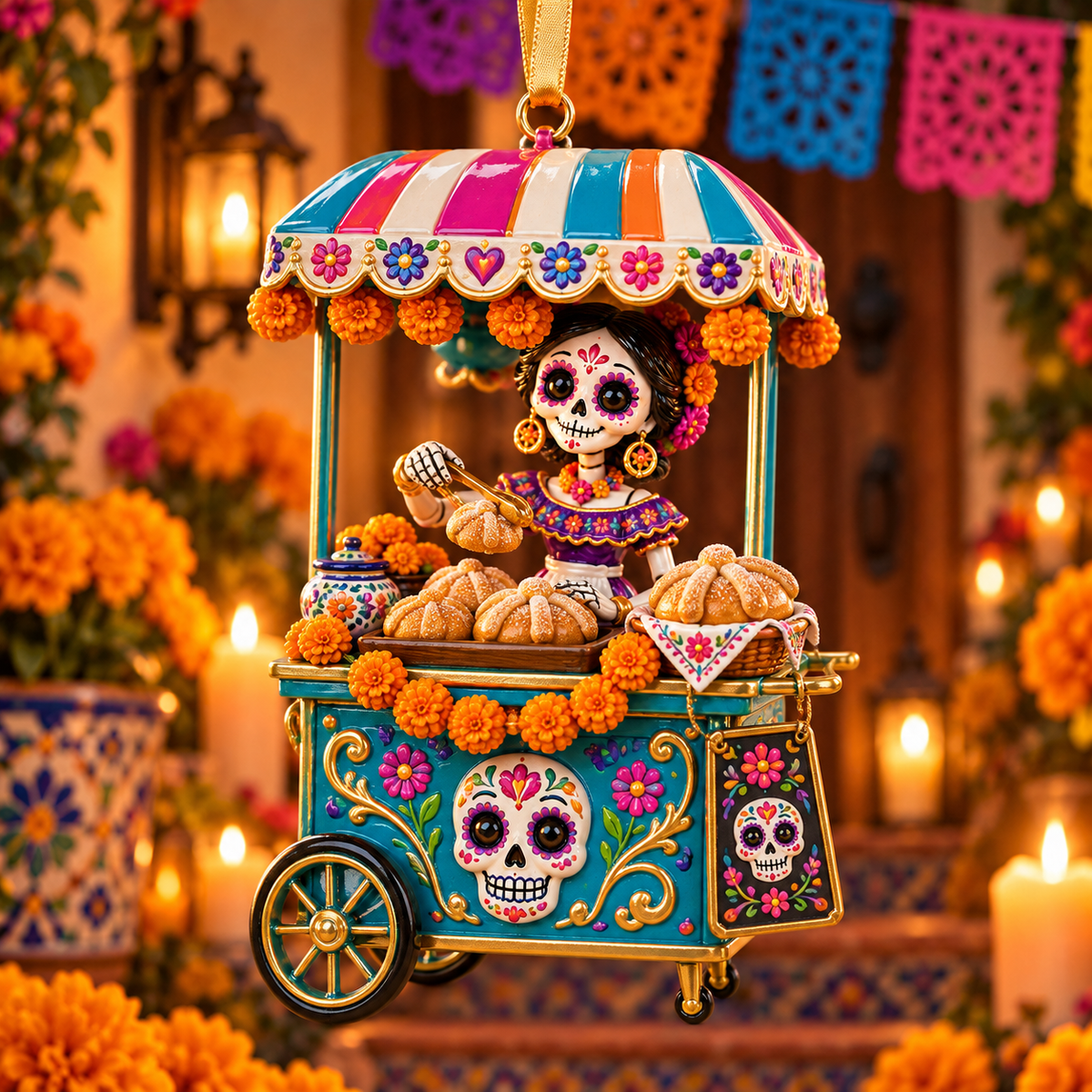2026 Día de Muertos Village Ornaments – Miniature Market & Marigold Keepsake Collection