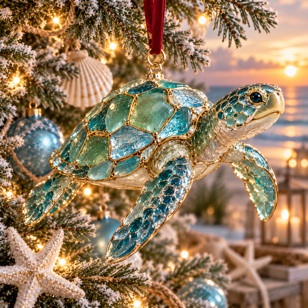 2026 Ocean Christmas Series Sea Glass Ornament Collection – Seahorse, Octopus, Jellyfish, Shark, Sea Turtle & Whale Coastal Holiday Keepsakes