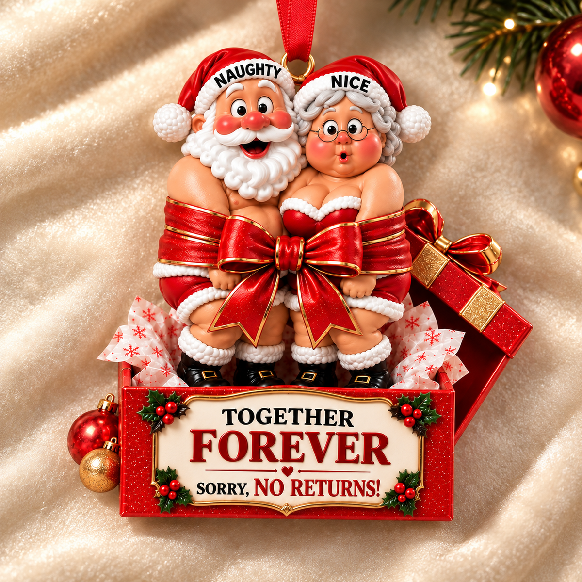 2026 Naughty & Nice Santa & Mrs. Claus Ornament – “Together Forever” Funny Christmas Gift for Couples