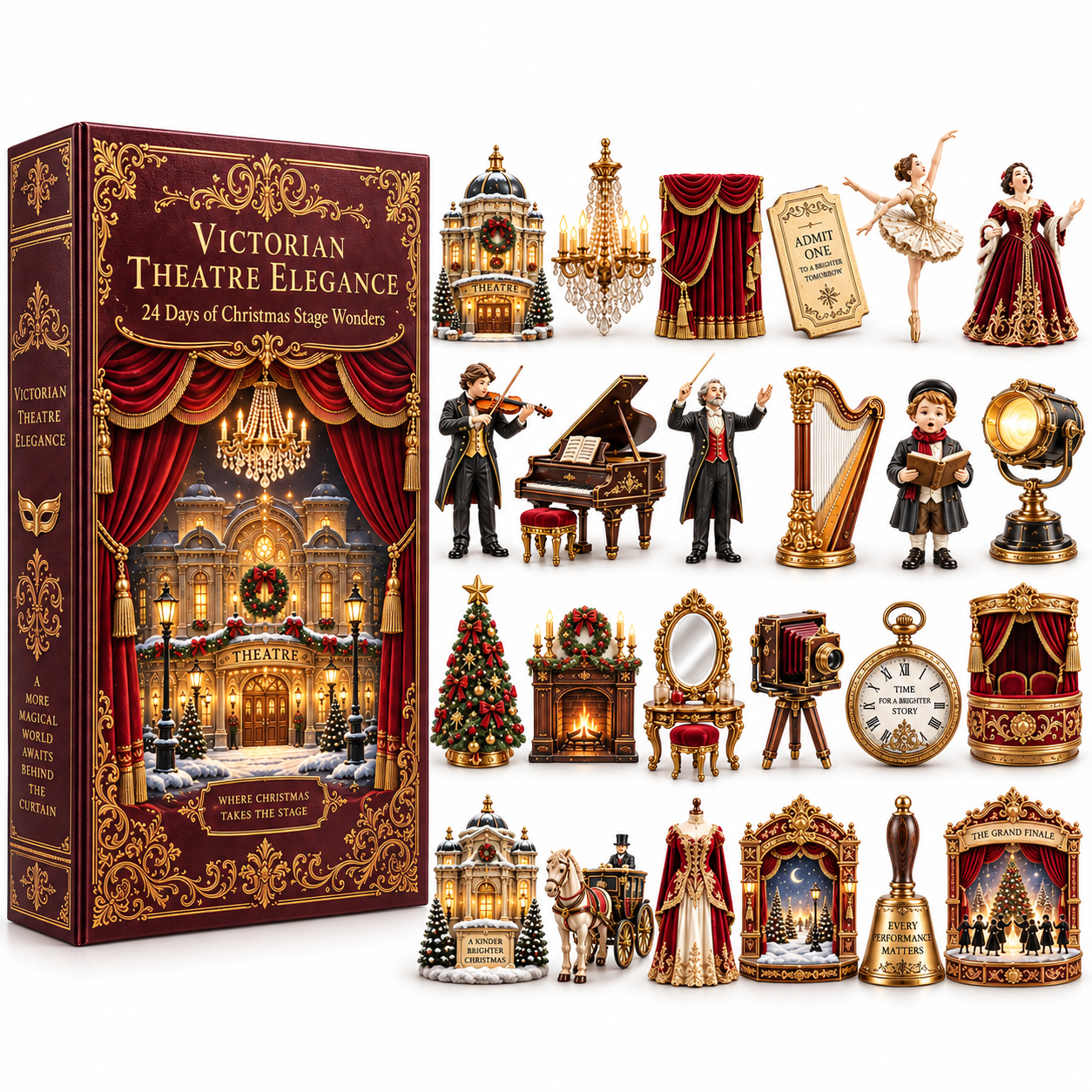 Victorian Theatre Elegance 2026 – 24 Days of Christmas Stage Wonders Collectible Countdown Calendar, 24 Unique Victorian Theatre Miniatures for Theatre Lovers