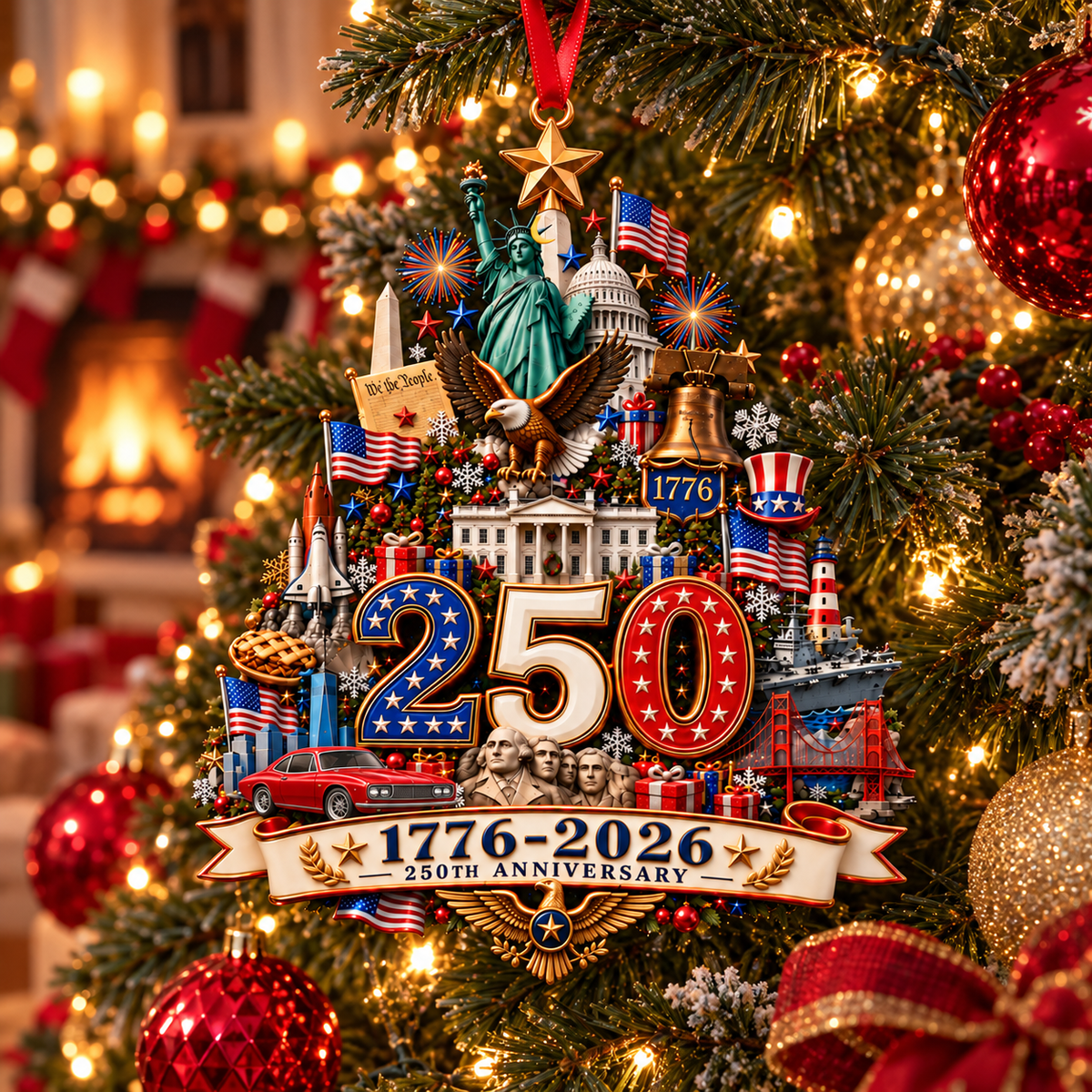 2026 250th Anniversary Christmas Ornament – 1776–2026 Patriotic Commemorative Keepsake, Meaningful Holiday Gift for Family & Friends