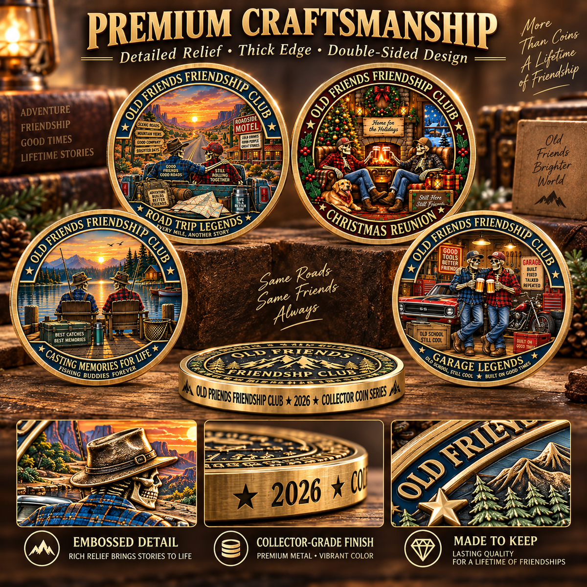 Old Friends Friendship Club 2026 – 4-Piece Collector Coin Set | Four Stories, One Lifelong Friendship