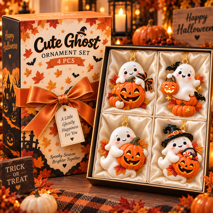 Cute Ghost & Pumpkin Halloween Ornament  –  Spooky-Cute Hanging Keepsake Collection, Fun Halloween Gift for Family & Ghost Lovers