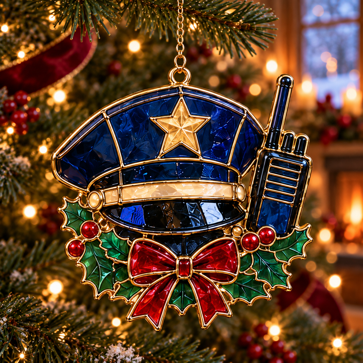 ✨ 2026 Police Christmas Ornaments – Set of 6 | Vintage Stained Glass Police Car, K9 Dog, Motorcycle & Badge Hanging Decorations | Law Enforcement Christmas Tree Ornaments & Gifts for Police Officers
