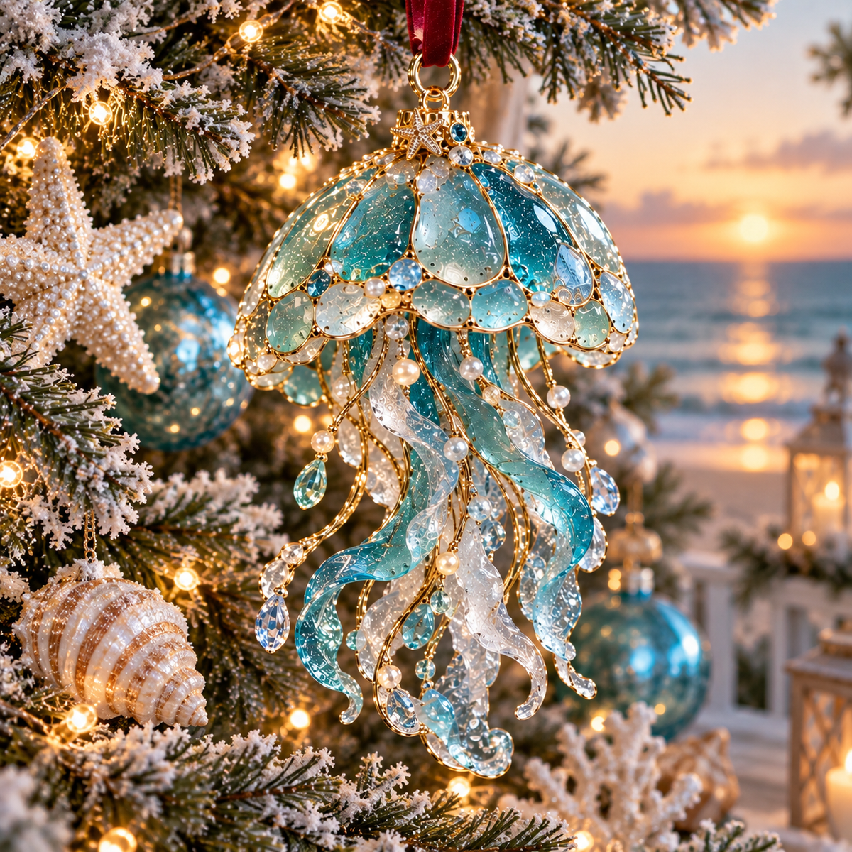 2026 Ocean Christmas Series Sea Glass Ornament Collection – Seahorse, Octopus, Jellyfish, Shark, Sea Turtle & Whale Coastal Holiday Keepsakes