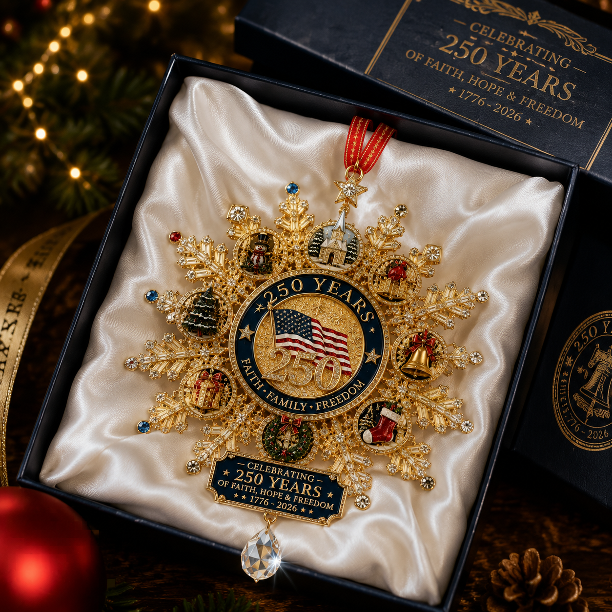 ✨Patriotic-Themed Limited Edition — Glistening Gold Christmas Commemorative Snowflake Ornament