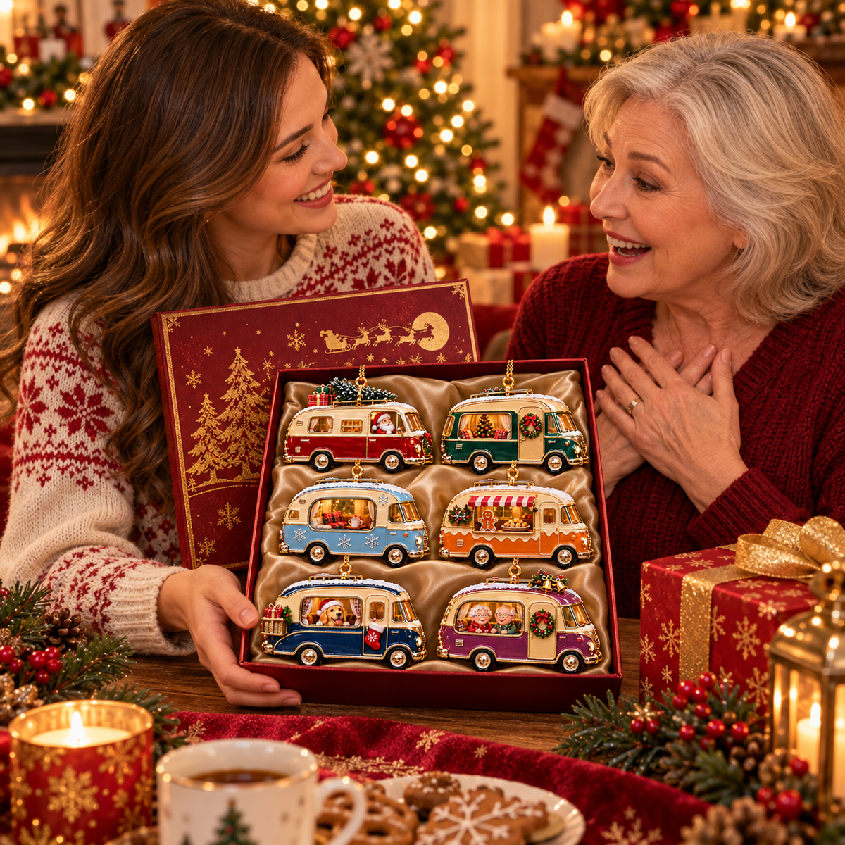 Vintage Christmas Camper Ornaments – 6-Piece Retro Holiday RV Collection | Cozy Christmas Tree Decorations & Heartwarming Keepsake Gifts