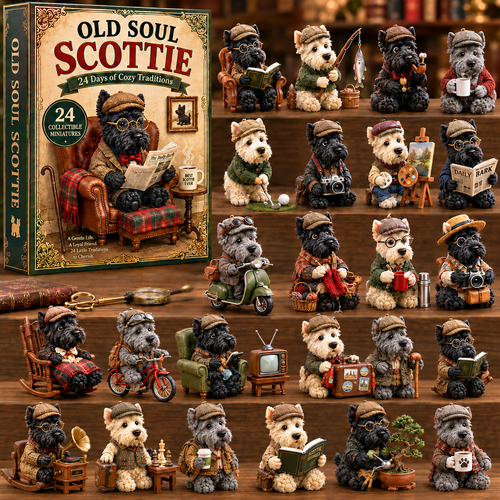 Old Soul Scottie 24-Day Advent Calendar – 24 Adorable Collectible Scottish Terrier Miniatures, Cozy Christmas Countdown Gift for Scottie Lovers & Dog Owners