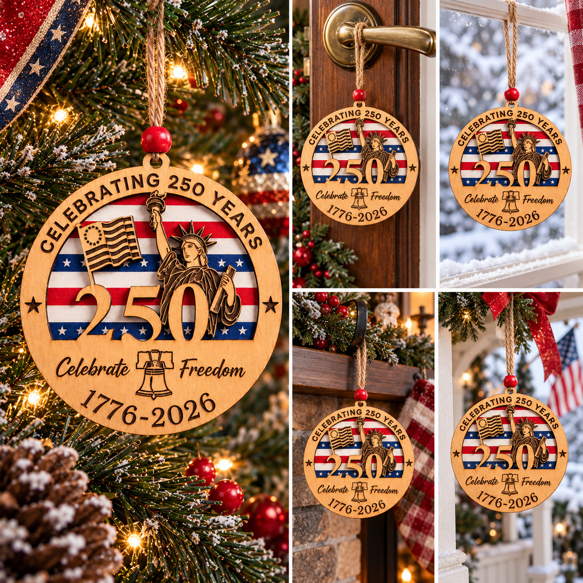 Celebrate Freedom 250th Anniversary Christmas Ornament –  Layered Wooden Patriotic Keepsake, 1776–2026