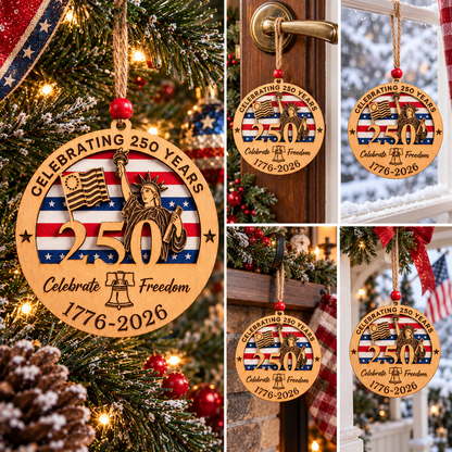Celebrate Freedom 250th Anniversary Christmas Ornament –  Layered Wooden Patriotic Keepsake, 1776–2026