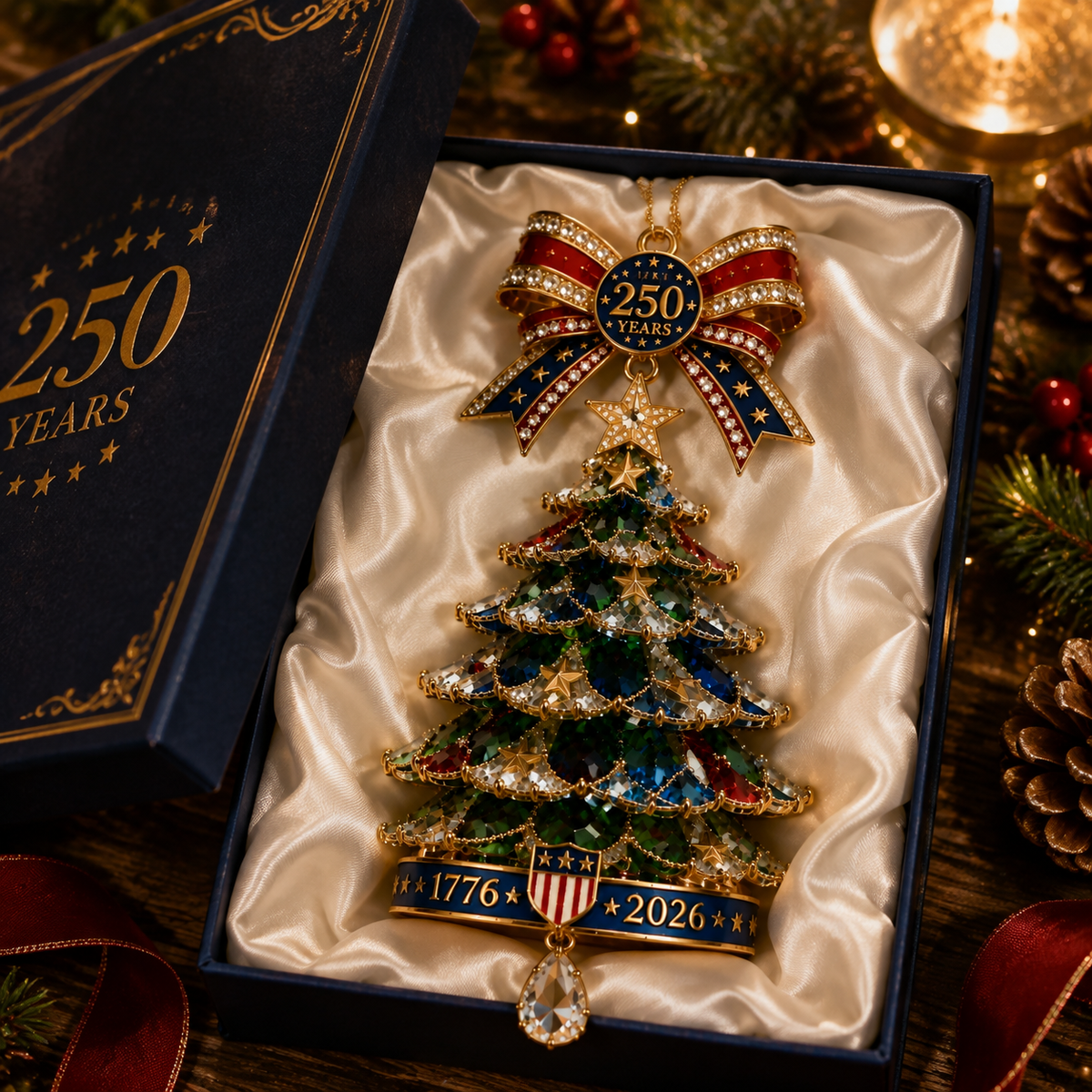 ✨America 250th Anniversary Crystal Christmas Tree Ornament