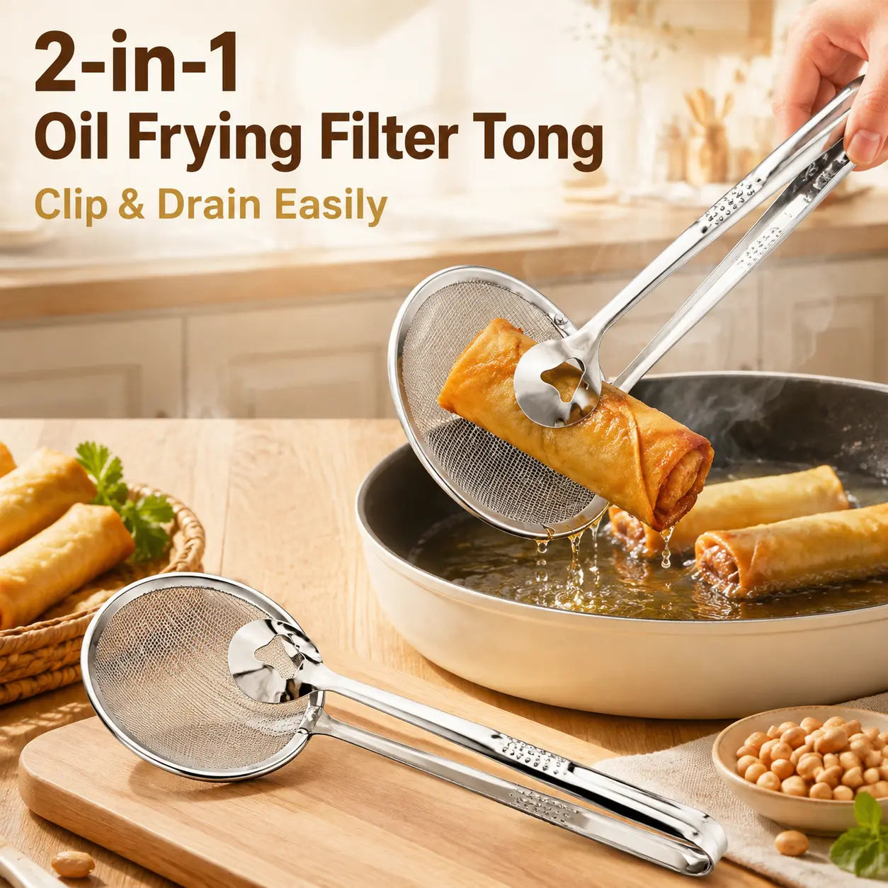 2‑in‑1 Oil‑Frying Filter Clip, Kitchen Food Strainer Tongs for Fried Food 🍳 - image 1