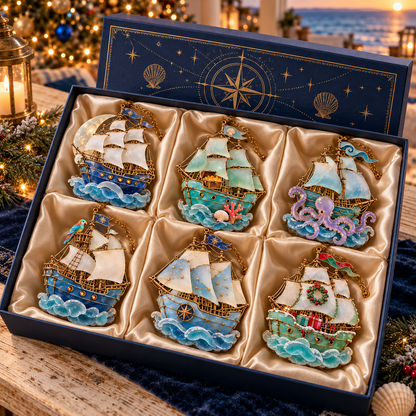 ⛵ 2026 Coastal Christmas Sailing Ship Ornaments – Set of 6 Nautical Holiday Keepsakes