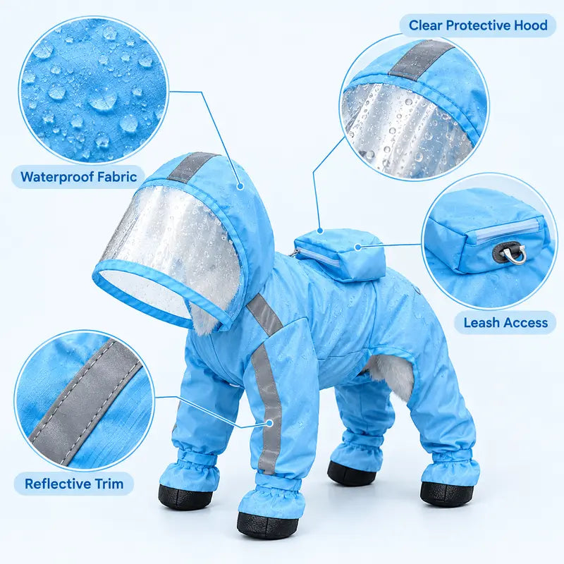 Waterproof 4-Leg Dog Raincoat with Hood & Attached Boots 🐶