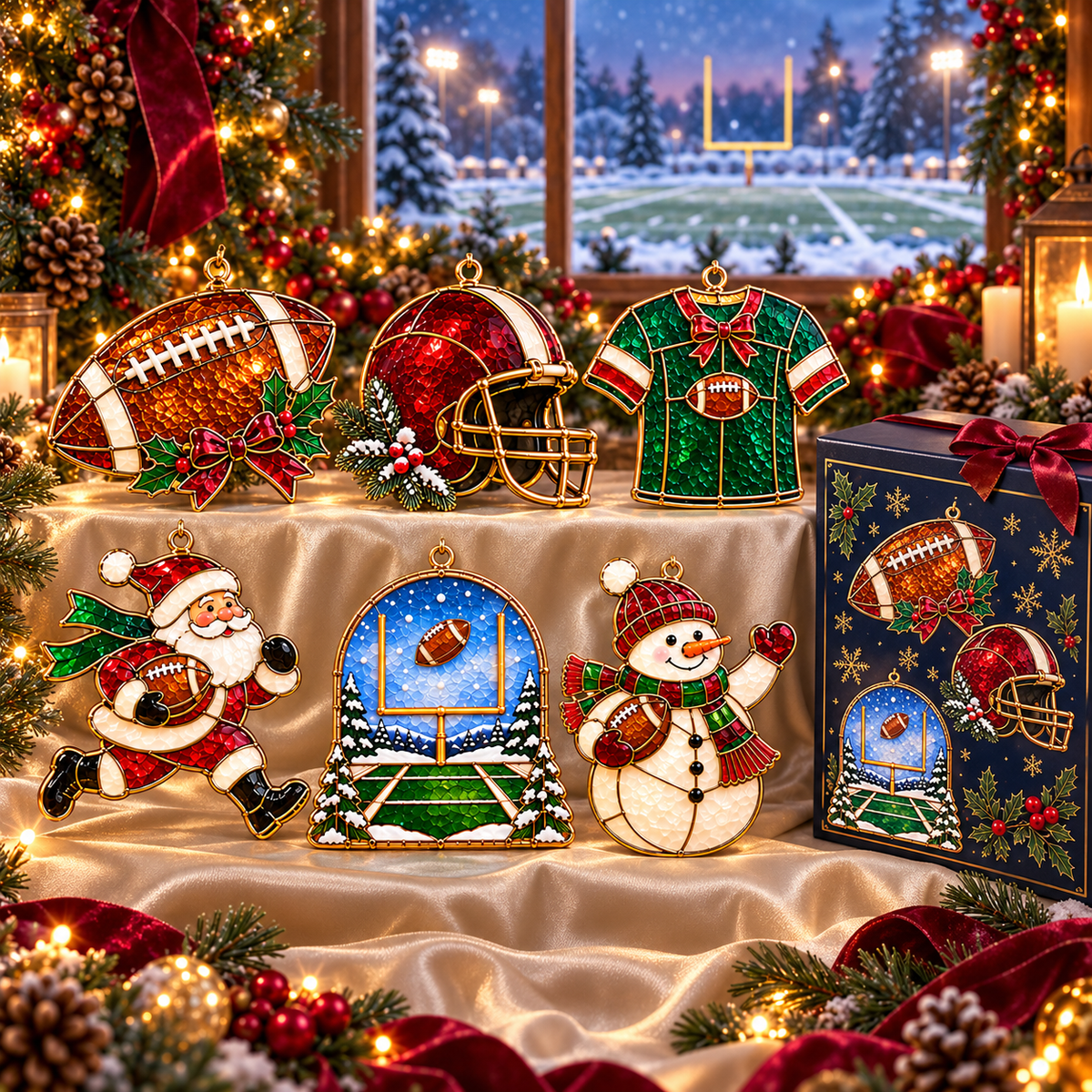 🎄 2026 Christmas Football Ornaments – Set of 6 Festive Football Holiday Keepsakes