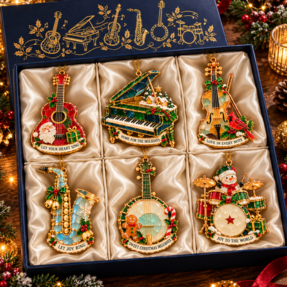 Christmas Melodies – 6-Piece Stained-Glass-Style Musical Instrument Ornament Set | A Christmas Gift for Music Lovers