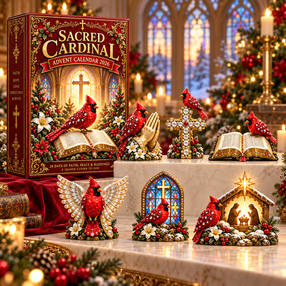 Sacred Cardinal Advent Calendar 2026 – 24 Christian Keepsake Figurines of Faith, Hope & Christmas Blessings