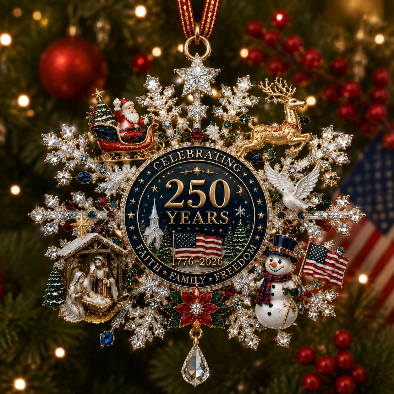 ✨Patriotic Limited Edition – Sparkling Christmas Commemorative Snowflake Ornament
