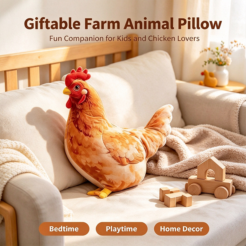 Chicken-Shaped Plush Pillow - Cute Hen Stuffed Animal, Realistic Look Home Decorative Cushion🐔