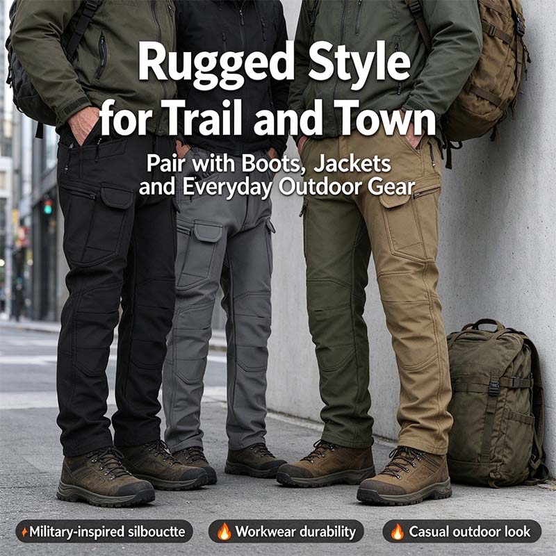 Men's Windproof & Warm Outdoor Military Tactical Pants - Fleece-Lined, Solid Color👖
