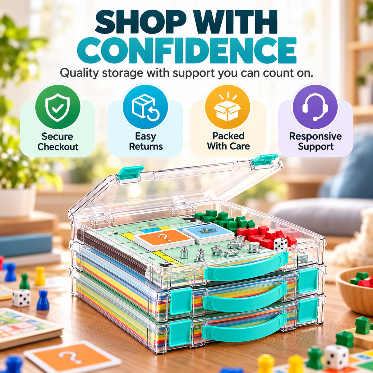 Clear Stackable Board Game Storage Case – Organize Games, Puzzles & Crafts with Ease