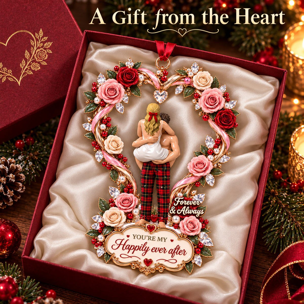 2026 “Happily Ever After” Couples Christmas Ornament –  Rose Heart Keepsake Gift