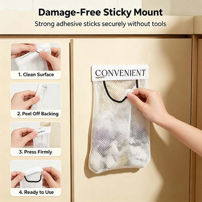 5PCS Grocery Garbage Bag Holder Trash Bag Dispenser Sticky Wall Mounted Mesh🛒 - image 1