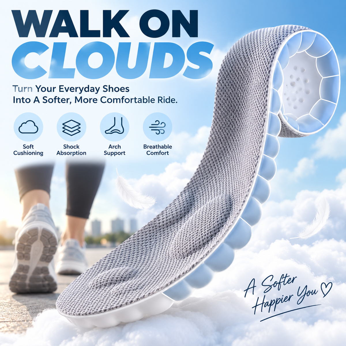 ☁️ 2pairs 4D Cloud Comfort Insoles – Soft Cushioning & All-Day Support - image 1