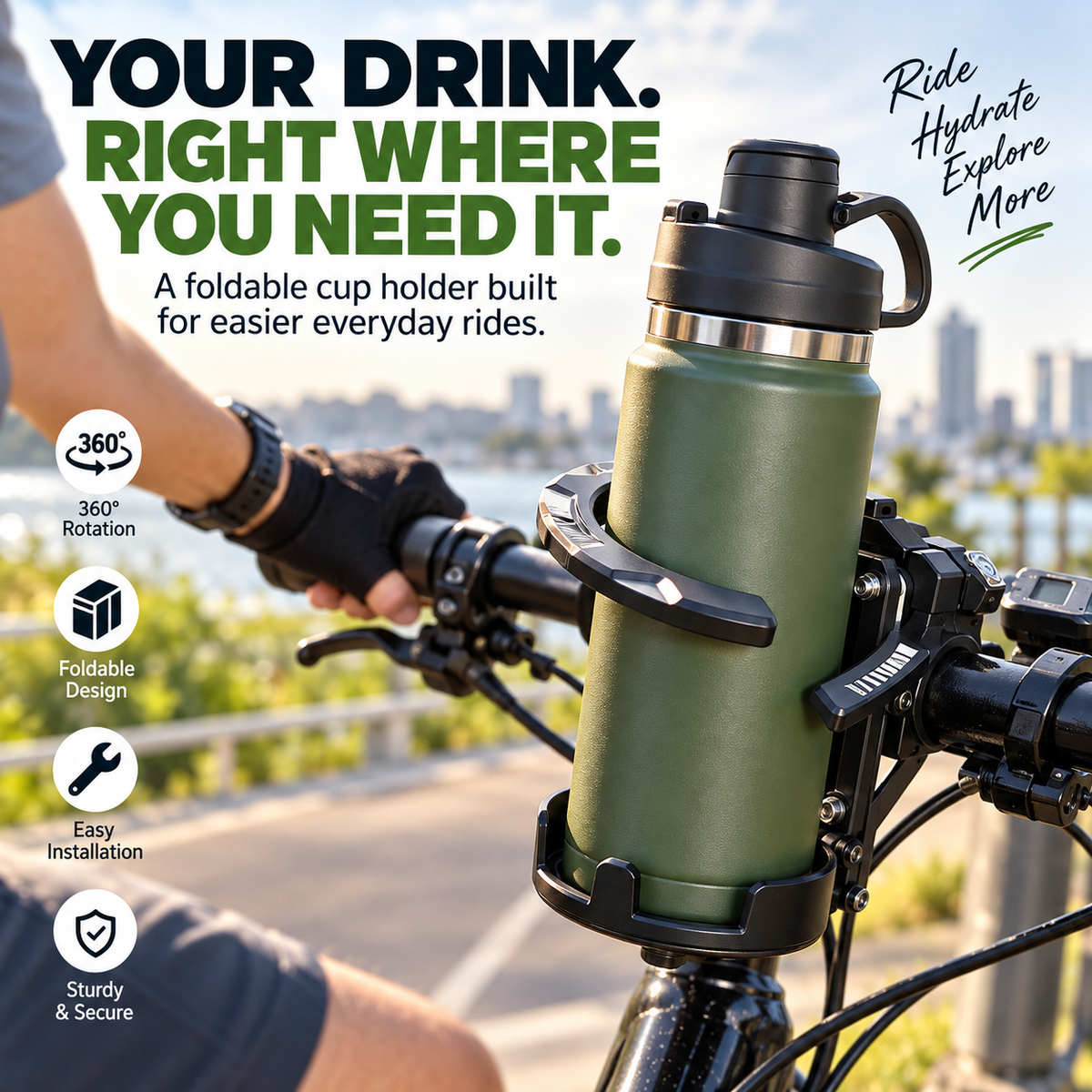 🚴 Foldable 360° Rotating Bike Cup Holder – Adjustable Space-Saving Drink Mount - image 1