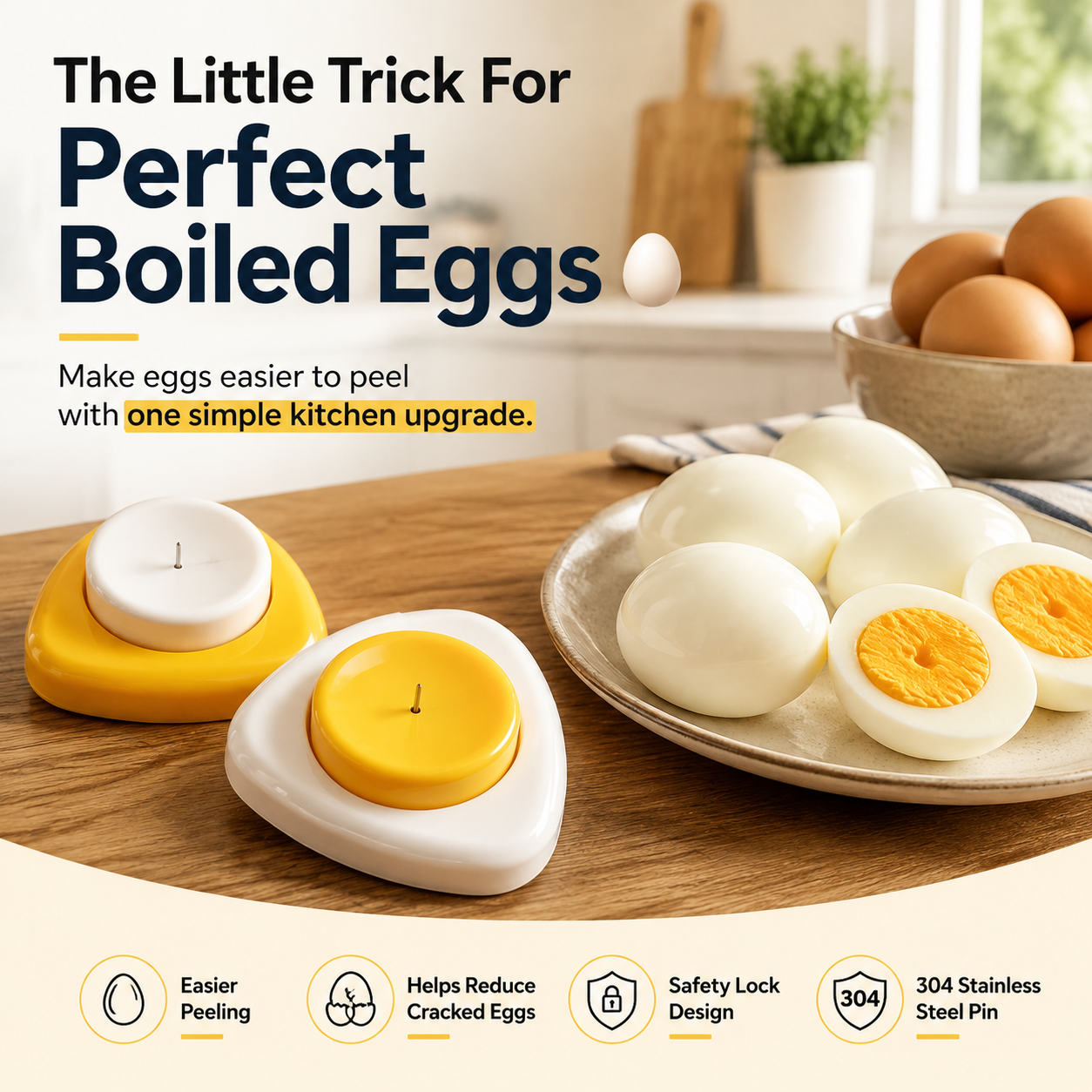 🥚 2PCS Egg Piercer for Perfect Boiled Eggs – Easy Peel Egg Tool with Safety Lock & 304 Stainless Steel Pin - image 1
