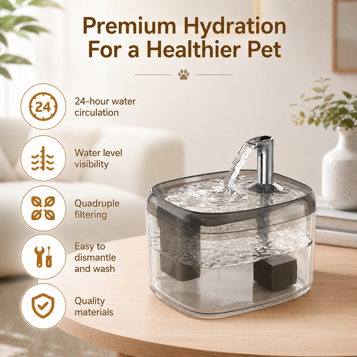 1.5L USB Automatic Cat Water Fountain with Filter for Cats and Small Dogs - image 8