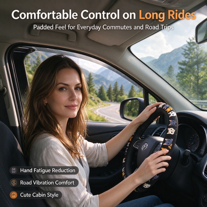 Cute Cat Pet-Themed Pattern, Single-Pack Car Steering Wheel Cover, Comfortable Grip 🐱