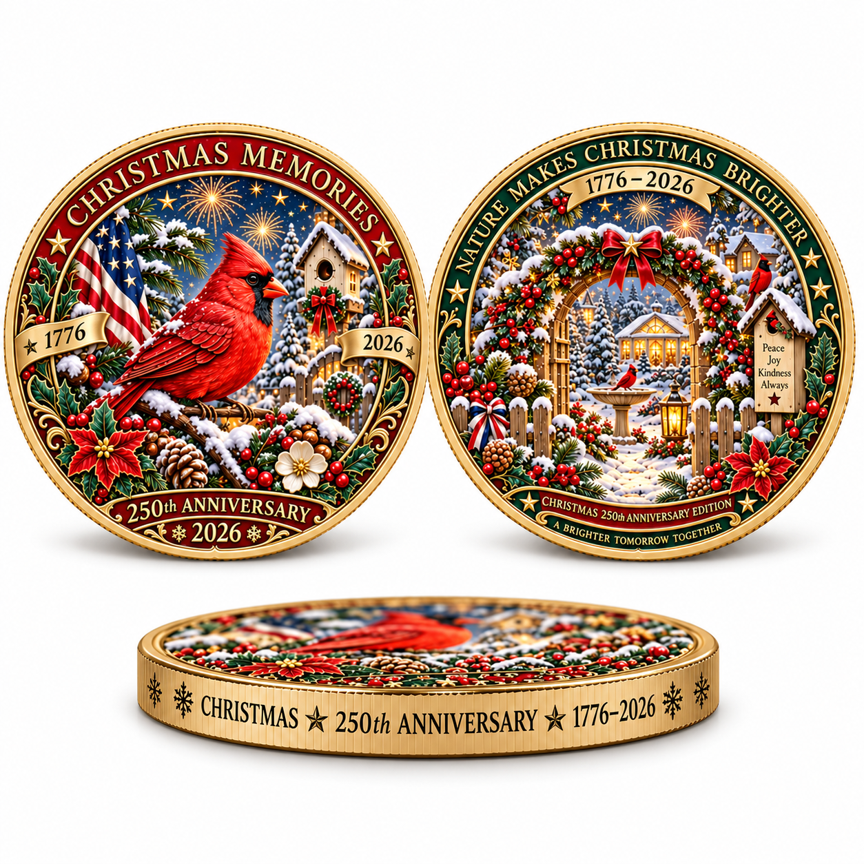 2026 "Christmas Memories" - 250th Anniversary Commemorative Coin, a double-sided holiday collectible.