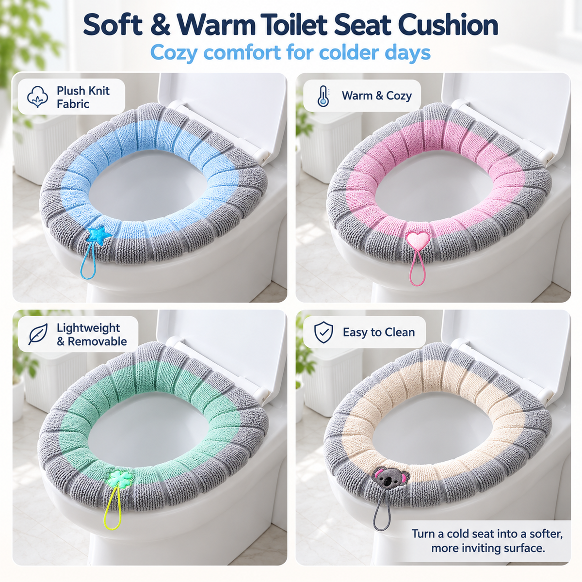 🚽❄️ Thick Plush Toilet Seat Cushion | Soft, Warm & Washable