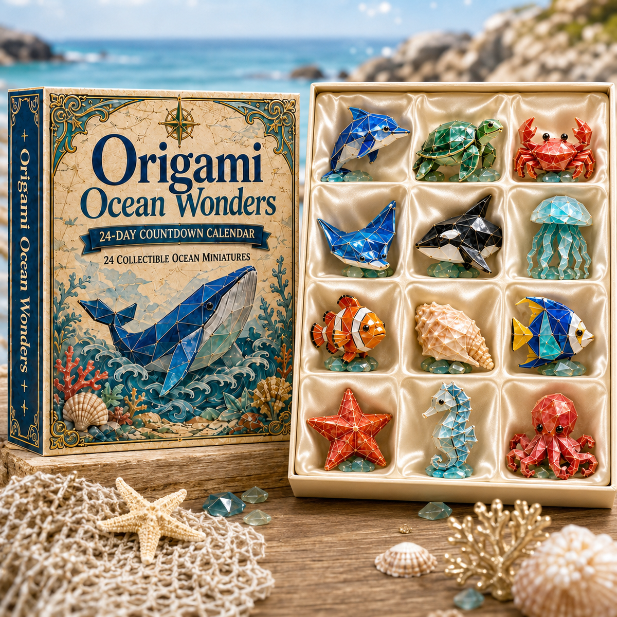 24-Day Origami Ocean Wonders Advent Calendar – 24 Collectible Ocean Figurines, A Magical Christmas Countdown Gift for Ocean Lovers