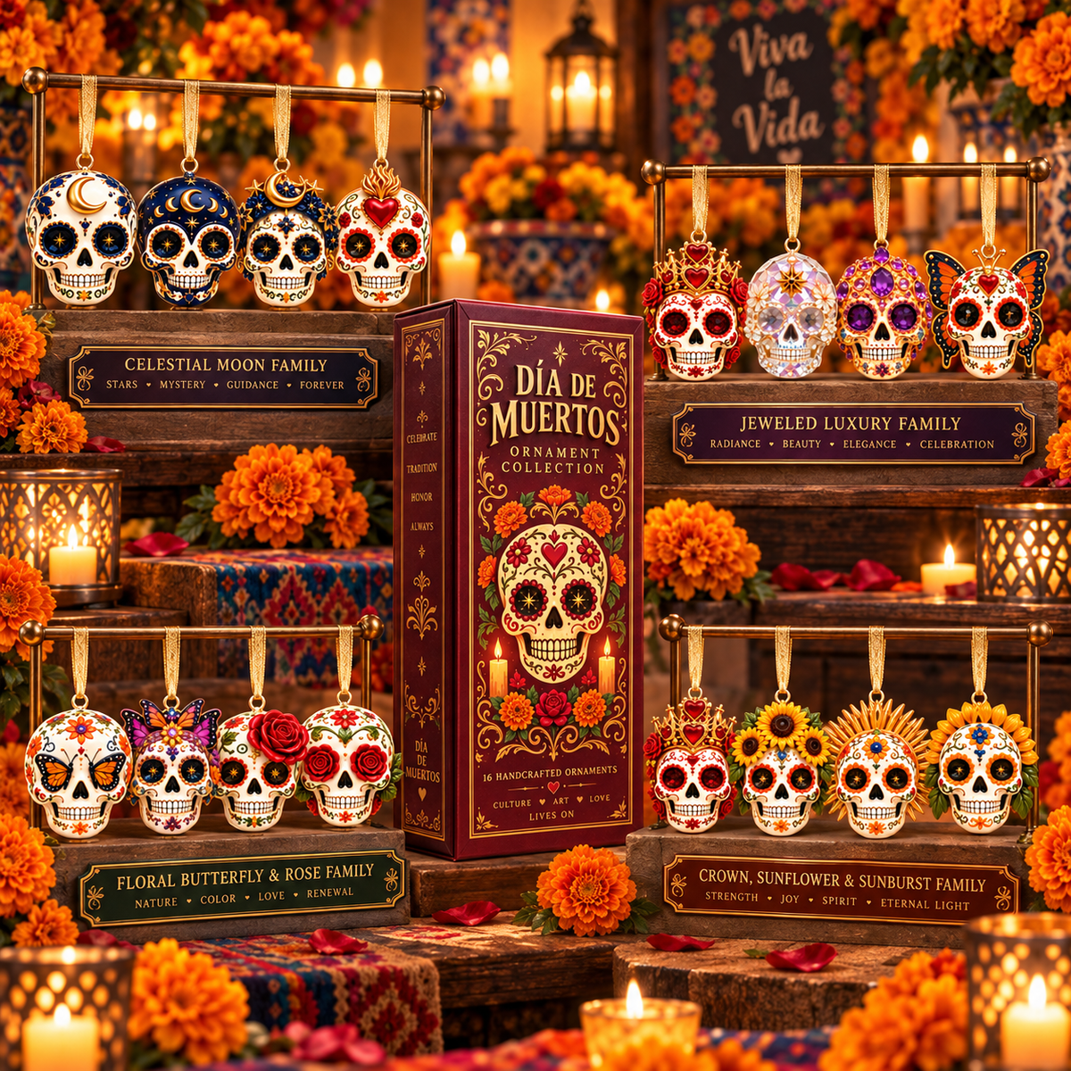 Día de Muertos Sugar Skull Ornament –  Colorful Day of the Dead Hanging Keepsake Collection, Festive Mexican-Inspired Gift for Family & Friends