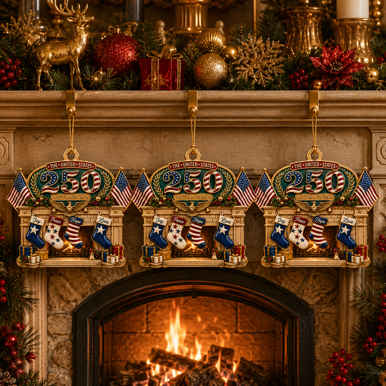 2026 USA 250th Anniversary Christmas Ornament – Patriotic Fireplace Stocking Decoration, Collectible Holiday Keepsake & Gift