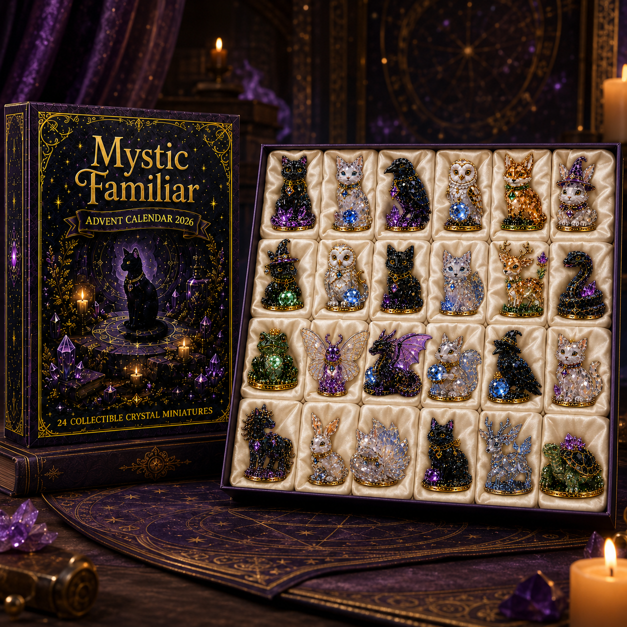 Mystic Familiar 24-Day Countdown Calendar 2026 – 24 Collectible Crystal Animal & Magical Creature Miniatures