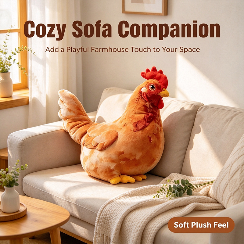 Chicken-Shaped Plush Pillow - Cute Hen Stuffed Animal, Realistic Look Home Decorative Cushion🐔