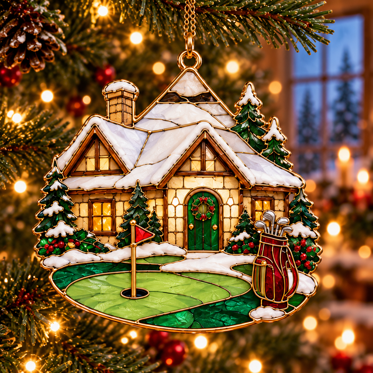 Tee Up the Holidays – Vintage Stained Glass-Style Golf Christmas Ornaments, 6-Piece Set
