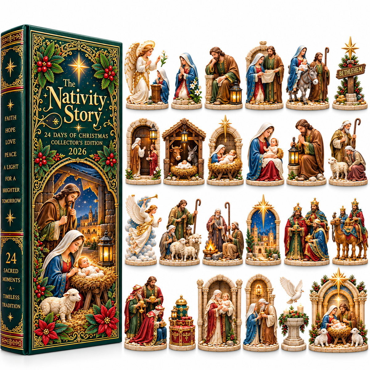 Nativity Story 2026 – 24 Days of Christmas Collector’s Edition with 24 Unique Nativity Miniatures, Christian Christmas Countdown Gift