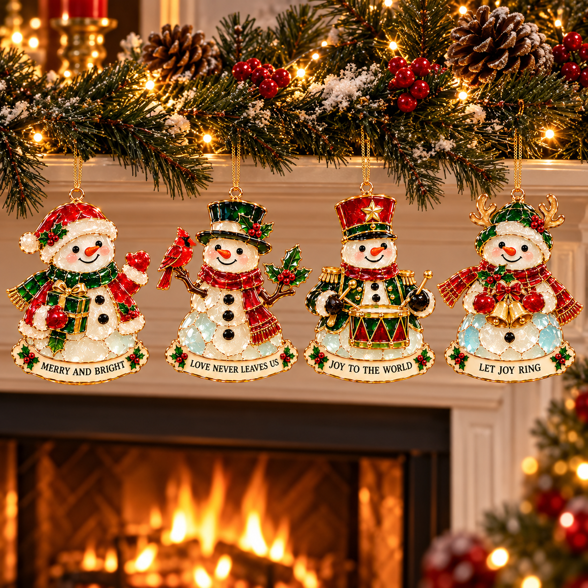 Christmas Snowman Ornament Collection – 6 Charming Stained Glass–Style Designs with Heartwarming Wishes