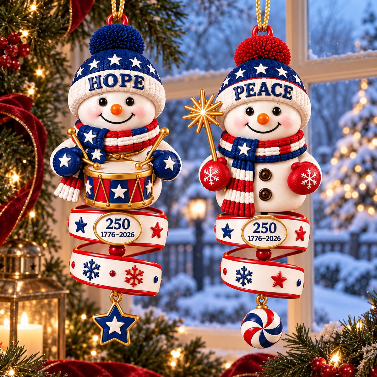 2026 Patriotic Snowman Christmas Ornaments –  250th Anniversary Keepsake Collection, 1776–2026