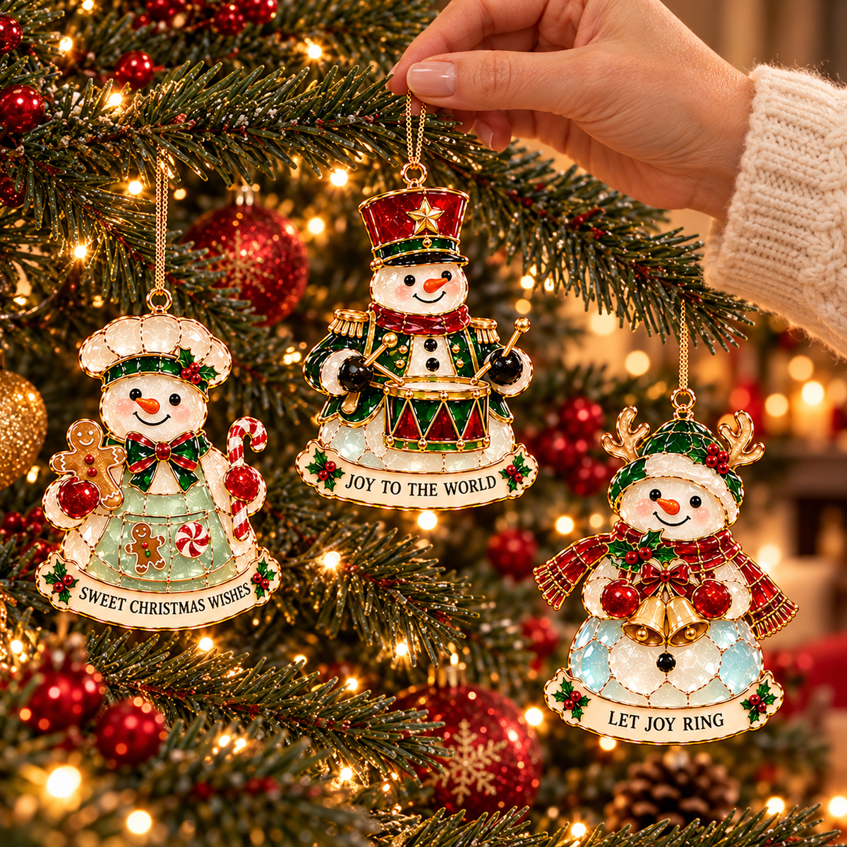 Christmas Snowman Ornament Collection – 6 Charming Stained Glass–Style Designs with Heartwarming Wishes