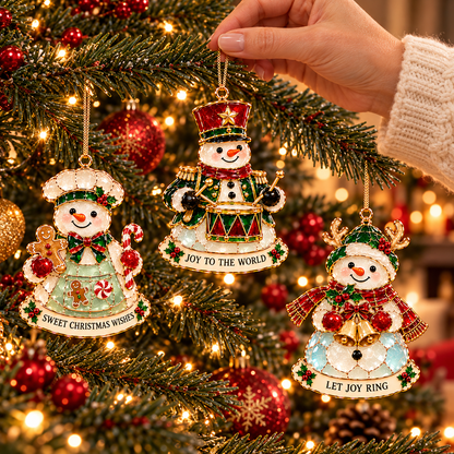 Christmas Snowman Ornament Collection – 6 Charming Stained Glass–Style Designs with Heartwarming Wishes