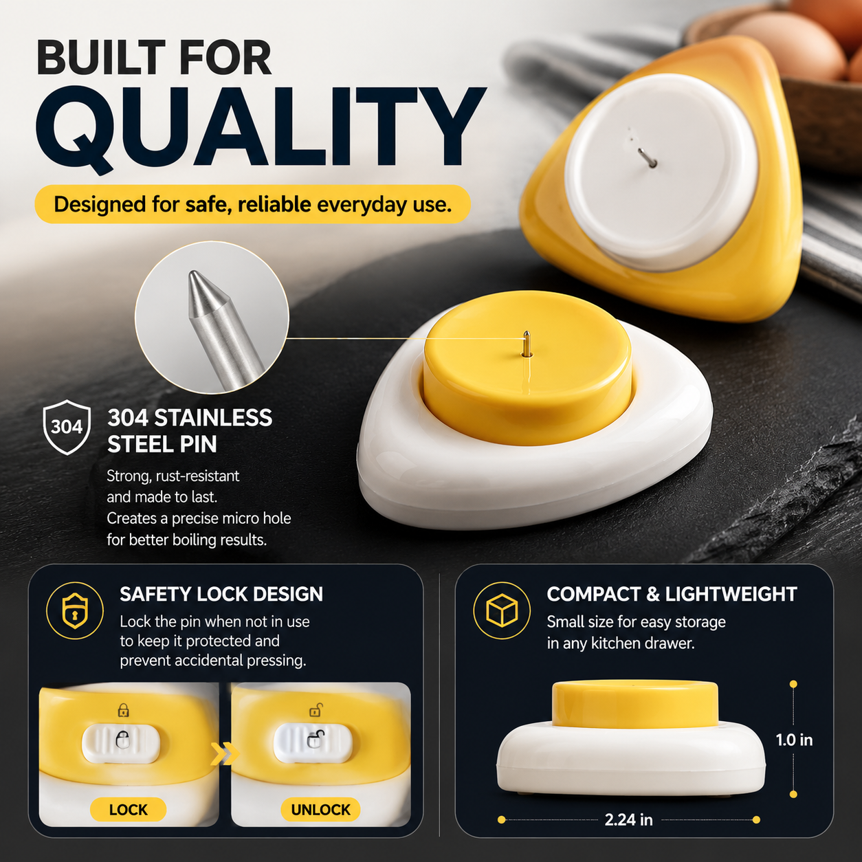 🥚 2PCS Egg Piercer for Perfect Boiled Eggs – Easy Peel Egg Tool with Safety Lock & 304 Stainless Steel Pin - image 5
