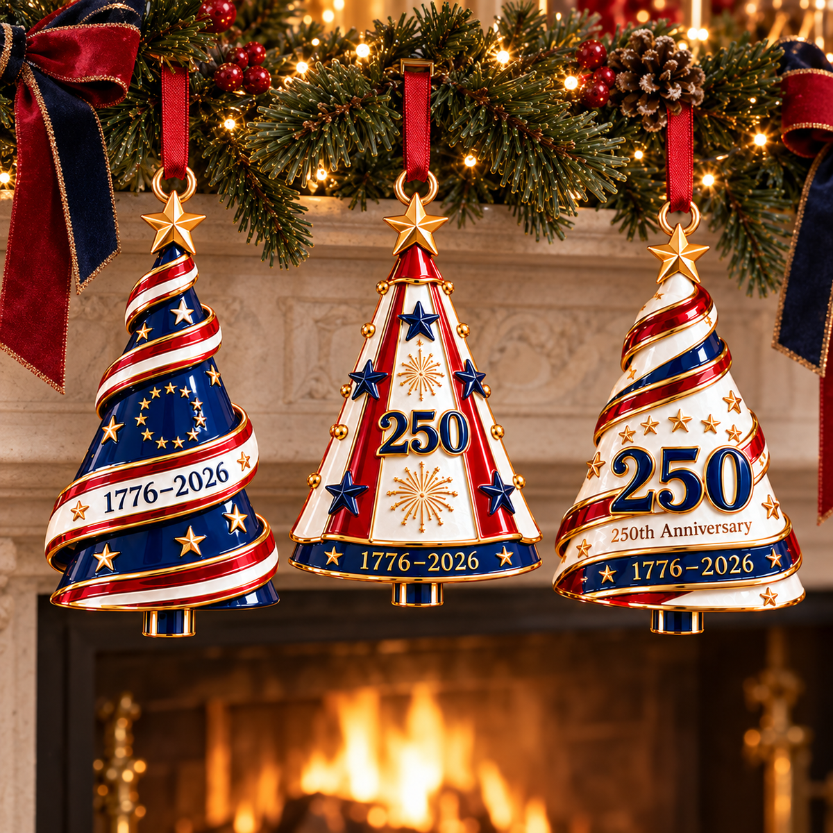 2026 Patriotic Christmas Tree Ornaments –  250th Anniversary Keepsake Collection, 1776–2026