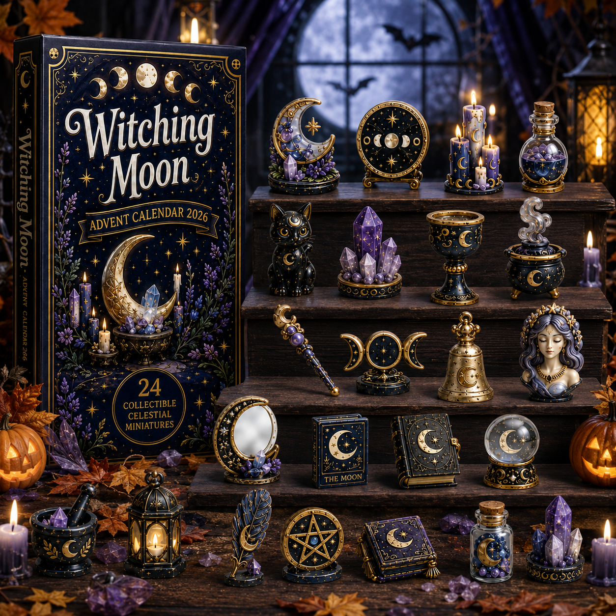 Witching Moon Advent Calendar 2026 – 24 Days of Celestial Miniatures, Mystical Moon Collectibles & Magical Gifts for Witchy Decor Lovers, Acrylic Charms Blind Box